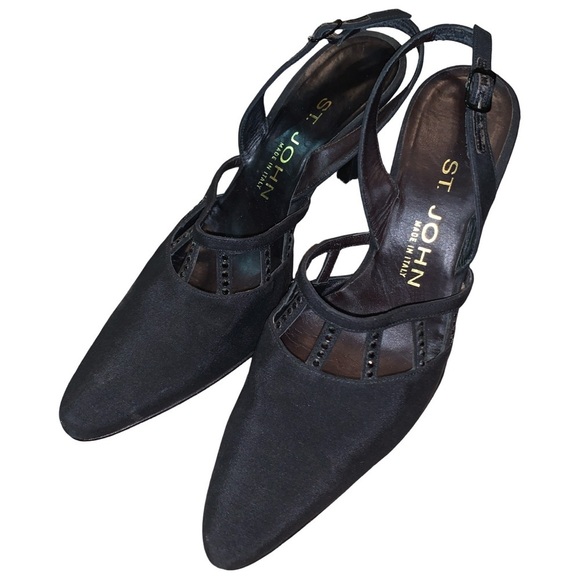 St. John Shoes - Vintage St John Elegant Black Pointed Slingback Heel Size 6.5B Made in Italy